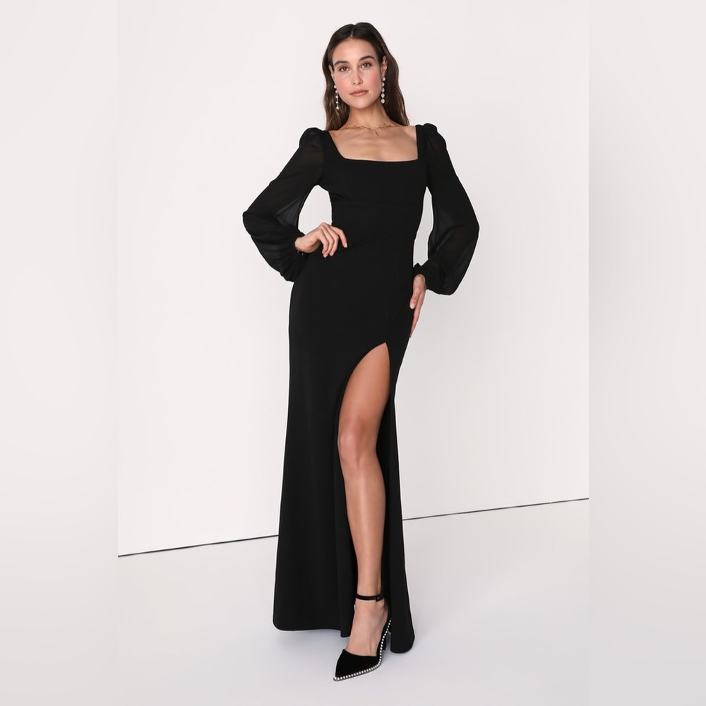 Lulu’s Absolutely Adored Black Long Sleeve Mermaid Maxi Dress